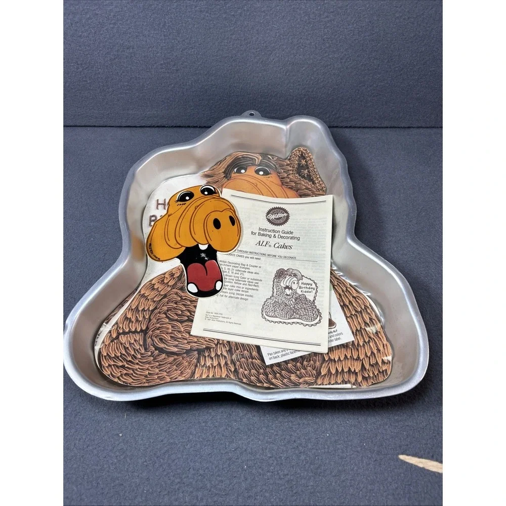 Vintage 1988 Wilton ALF Cake‎ Pan Happy Birthday Kiddo Aluminum W/ Face & Liner
